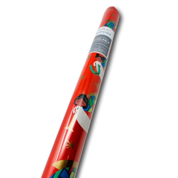 Hallmark Wrapping Paper Christmas Mahogany Angels on Red 40 sq ft Roll Holiday - Picture 2 of 2